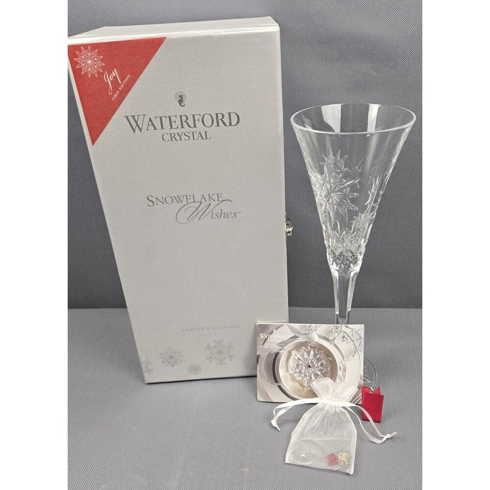 Waterford Snowflake Wishes Snowflake Joy Toasting Flute Italy 2 Charms W/ Box